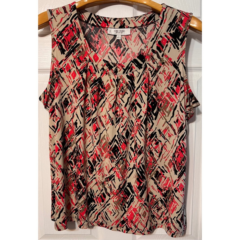Jones Studio Separates Womens 2X Pink Black Geometric Abstract Sleeveless Blouse